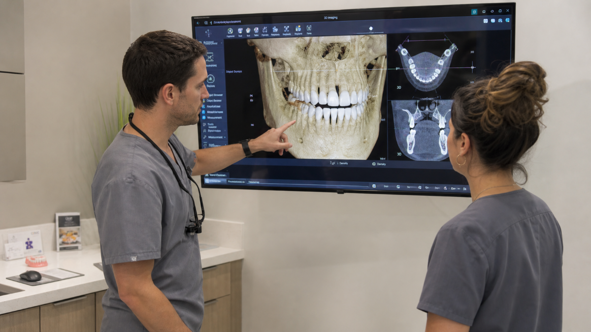 Oral Surgery at Aroma Dental in Humble, TX: an oral surgeon performing a planned surgical procedure in a fully equipped operatory