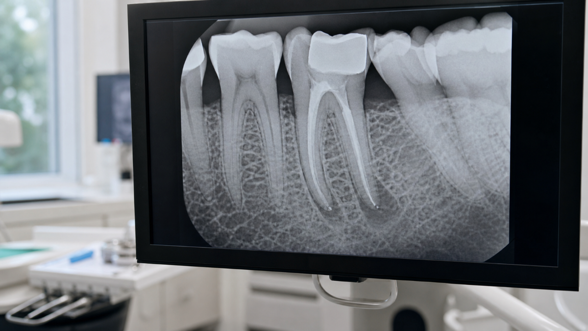 Root Canal Treatment treatment detail at Aroma Dental in Humble, TX: a dentist performing comfortable root canal treatment on a numbed patient