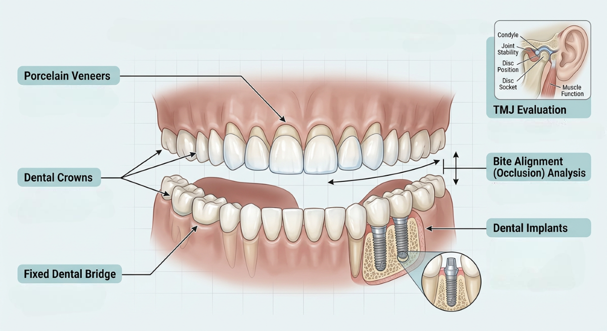 Full Mouth Rehabilitation at Aroma Dental in Humble, TX: a dentist planning a full mouth rehabilitation using imaging and study models with a patient