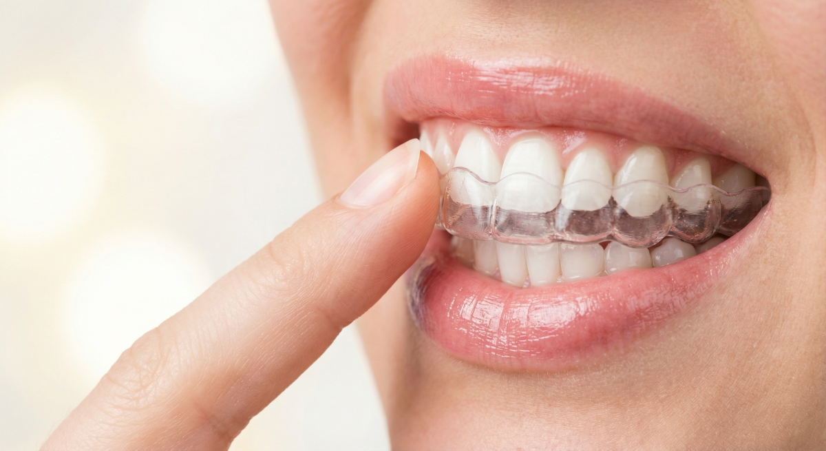 Invisalign at Aroma Dental in Humble, TX: an Invisalign provider showing a patient their digital treatment plan and clear aligner