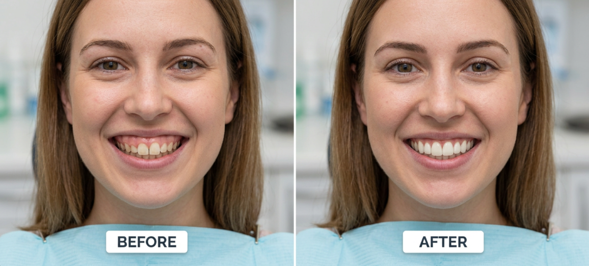 Gummy Smile Treatment treatment detail at Aroma Dental in Humble, TX: a cosmetic dentist reshaping an uneven gum line with a soft tissue laser