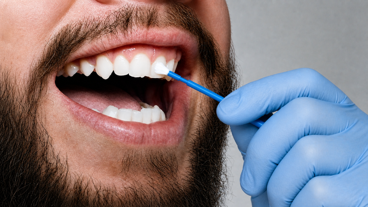 Fluoride Treatment in Welland, ON | Dental Centre Dental team applying a professional fluoride treatment to strengthen enamel in Welland, ON