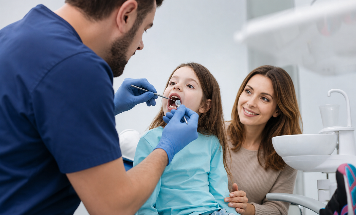 Pediatric Dentistry in Welland, ON | Kids Dentist Pediatric dentist checking a young child's teeth at Welland Dental Centre in Welland, ON
