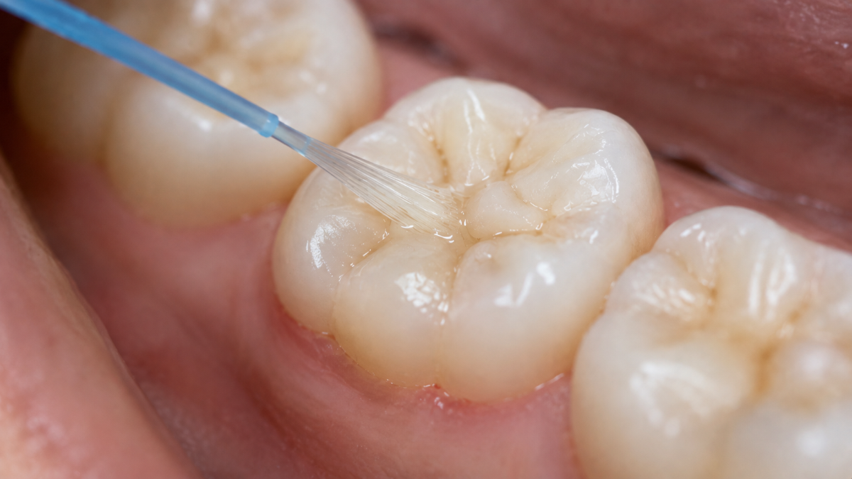 Dental Sealants Nobleton - Sealing Deep Molar Grooves Dental sealant being painted into the deep grooves of a molar in Nobleton, ON