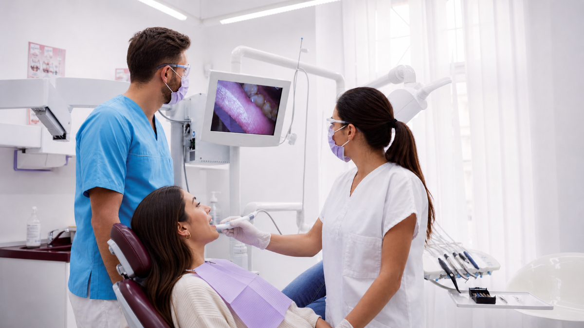 Oral Cancer Screening Nobleton - Head and Neck Examination Dentist performing neck palpation during an oral cancer screening in Nobleton, ON