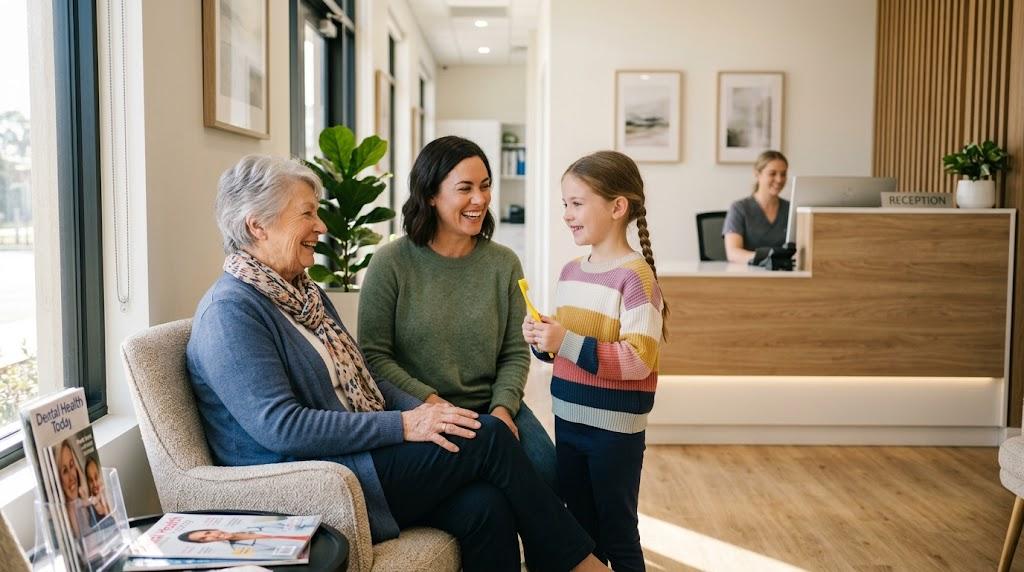 Family Dentistry at Aroma Dental in Humble, TX: a family dentist treating a parent and child during a shared family dental visit